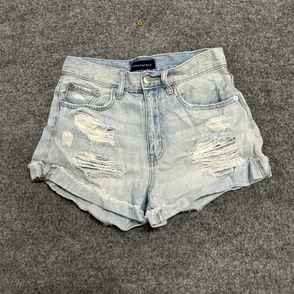 Aeropostale Denim Shorts Womens Size 6 Light Wash Distressed Mom Short Cotton